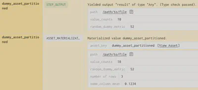 notice how the asset can track metadata for materialization